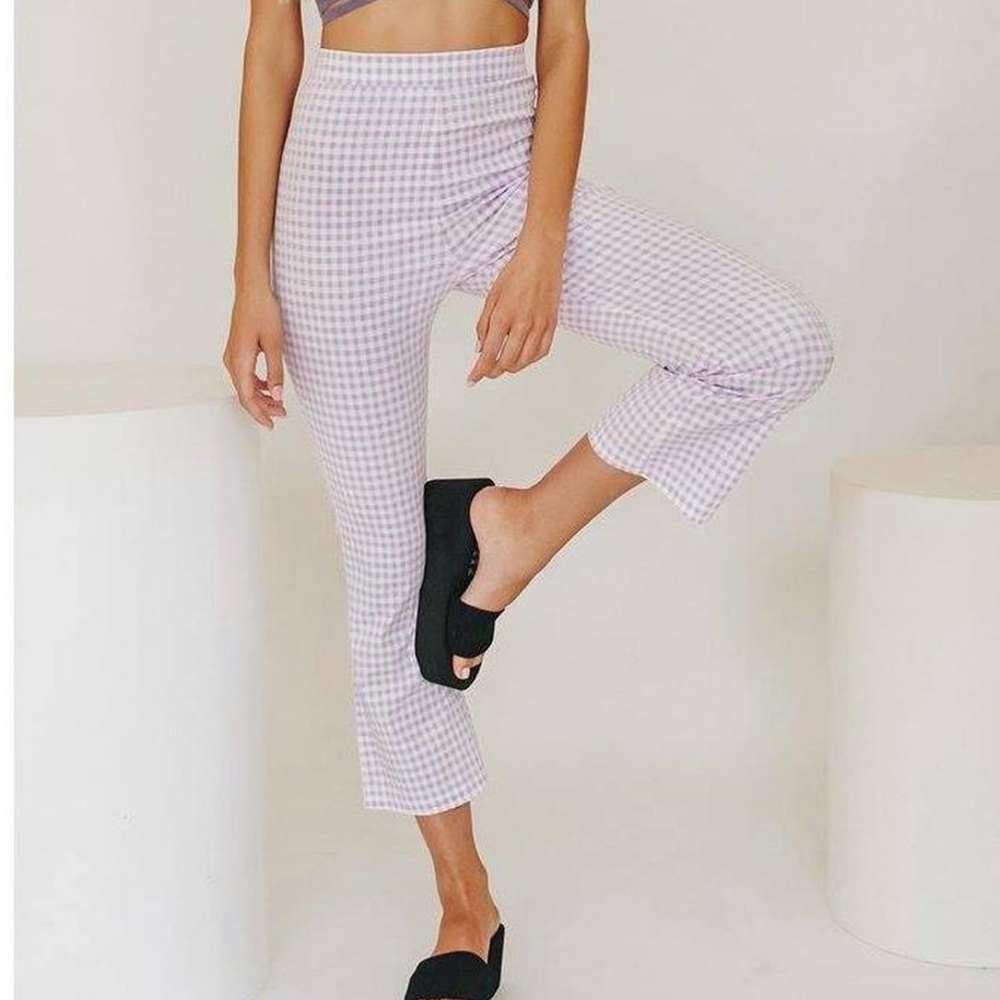 trendy purple & white checkered pants